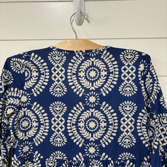 Saiph Lab | Dress Tiered Bell Sleeve Santorini Mini White Blue- Small - Picture 6 of 9